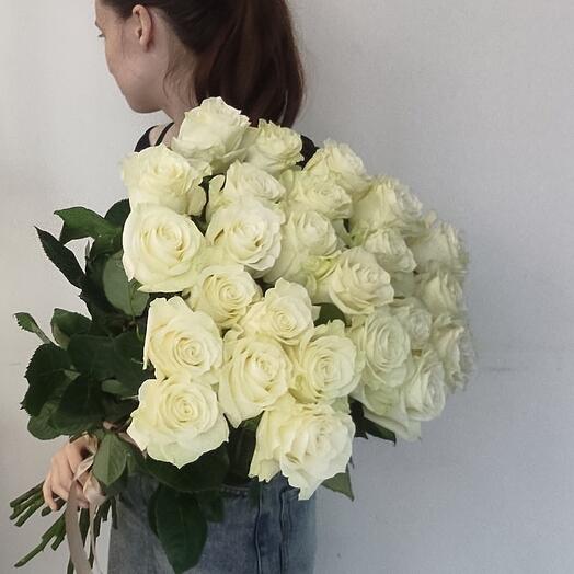 Моно букет из 25 белых роз