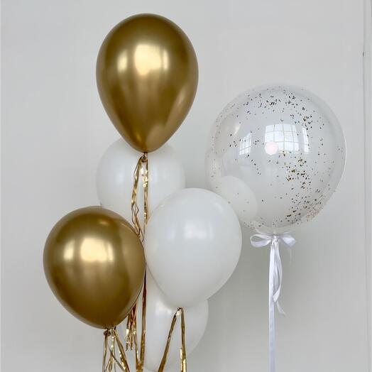 Бабл с шаром внутри и конфетти с букетом