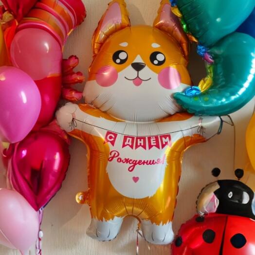 Воздушный шар фольгированный с гелием собачка корги-1шар