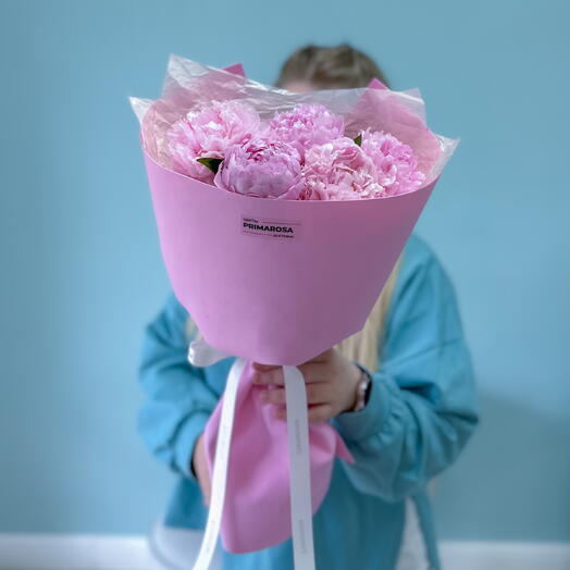 Букет из 5 розовых пионов «Нежность» 🌸 39697
