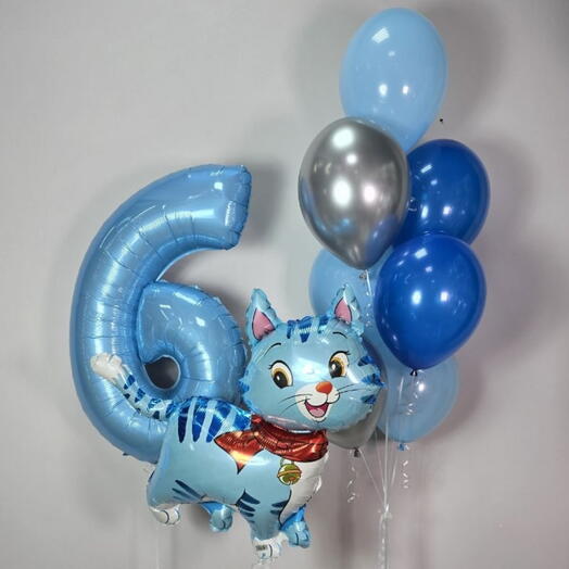Комплект шаров на 6 лет с котиком