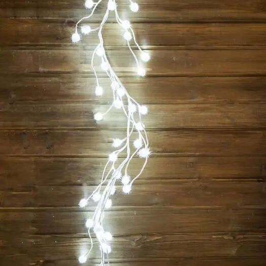 Гирлянда "Снежные шарики", 48 холодных белых LED-огней, 1,2+5 м, белый провод