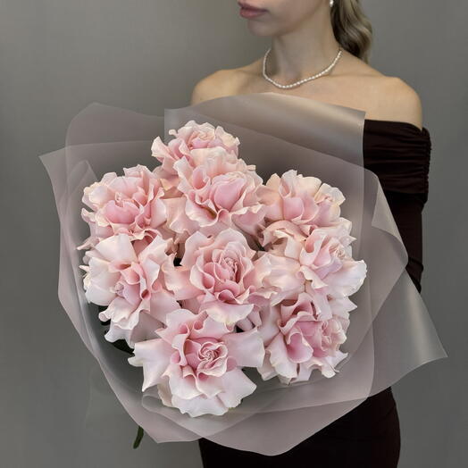 Шикарный объемный букет из 9 розовых французских роз в подарок мамуле 💖
