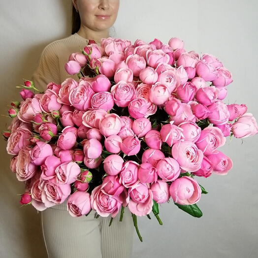 🔝WOW букет "PERVOЦВЕТ" из 29 Премиум пионовидных кустовых роз Pink Silva