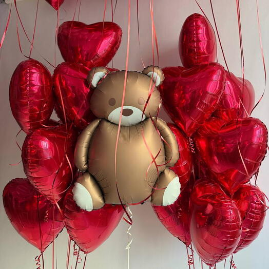 🧸️🧸🧸Набор из красных гелиевых шаров с Медвежёнком 15шт