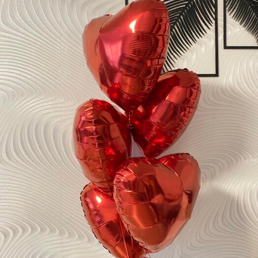 Гелиевые шары шарики сердца красные 5шт маме, жене