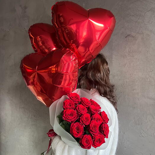 Набор «Я тебя люблю» (шары и розы 15 шт)