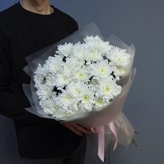 Кустовые хризантемы | Букет из 7 белых кустовых хризантем сорта Балтика