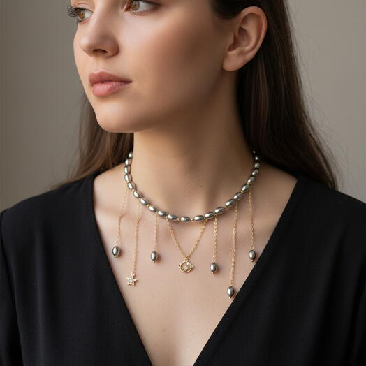 Чокер из гематита с Планетой и Звездой