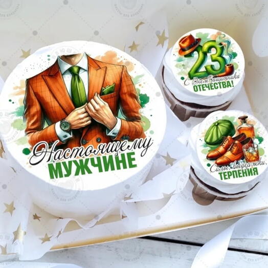 Праздничный набор Бенто торт и капкейки на 23 февраля в подарок