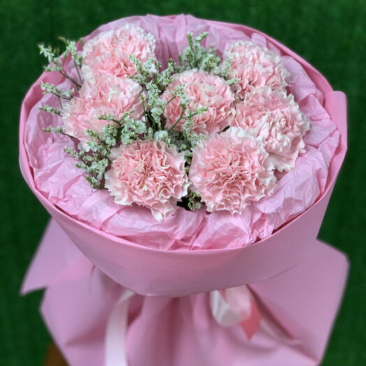 Букет комплимент с лимониумом в нежно розовой упаковке💞