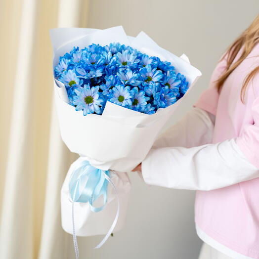 Bouquet of 25 blue chrysanthemum daisies (5 stems of spray chrysanthemum)