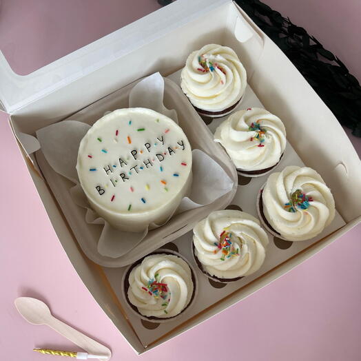 Комбо набор бенто + капкейки на день рождения с посыпкой / HAPPY BIRTHDAY / дочери, сыну, подруге, другу, сестре, брату