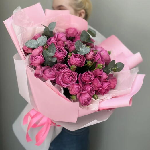 Нежный букет пионовидных розовых роз Мисти Баблз 💗
