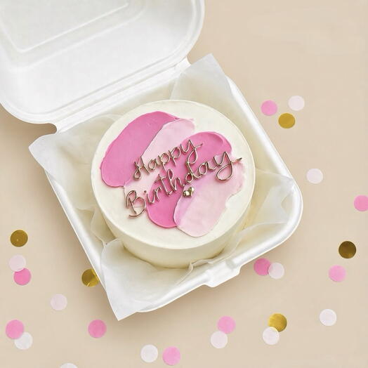 Бенто-торт с розовыми мазками Happy birthday, 500-600 грамм