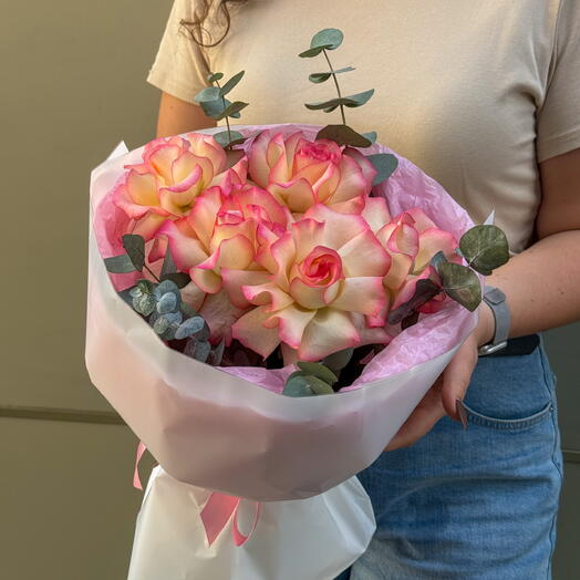 Букет с ароматной французской розой 5шт + сладкий подарок 🎁