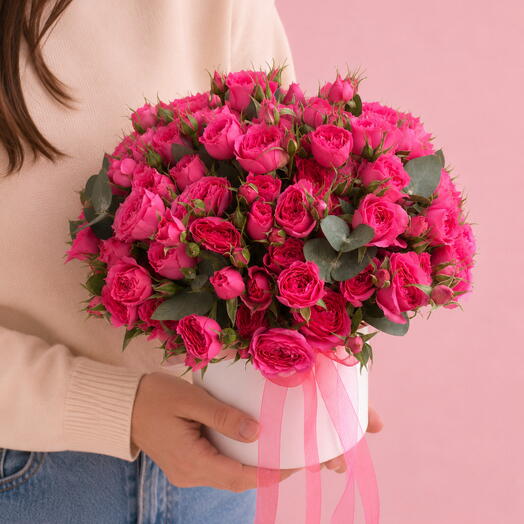 🍓Малиновый десерт💗 розовые кустовые розы в коробке