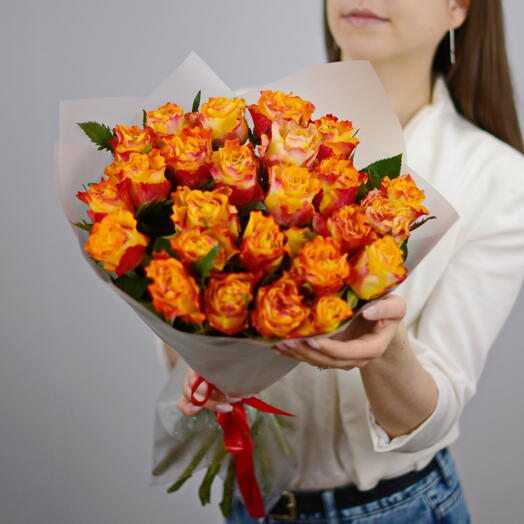Букет огненные розы, 25 роз