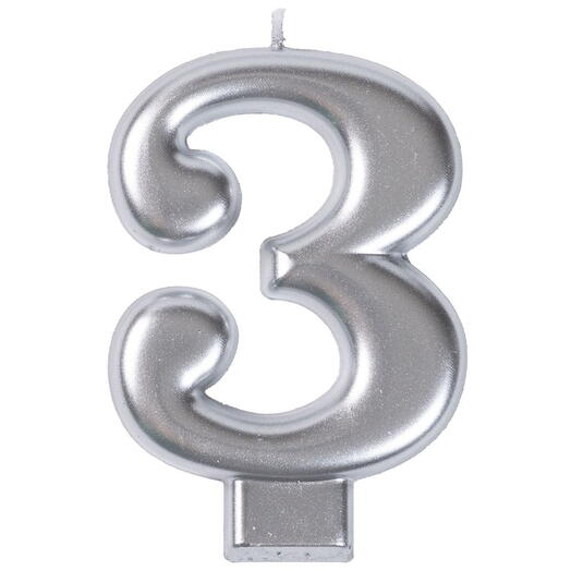 Свеча для торта «Цифра 3», серебристая, 8 см