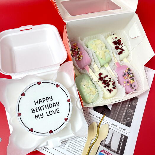 Бенто торт с пироженными «картошка» на день рождения «happy birthday my love