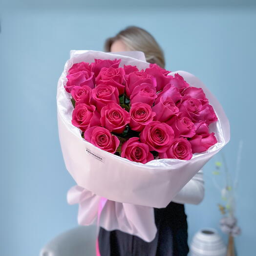 Букет из 25 малиновых роз «Малиновый закат»💗 25932
