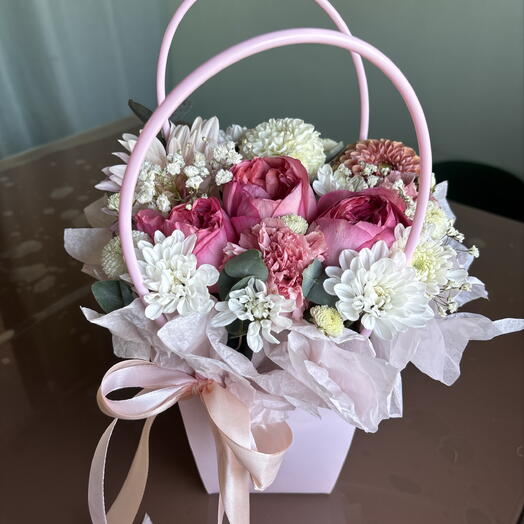 Композиция из роз Пинк экспрешн/георгины/диантуса/хризантемы😍💕