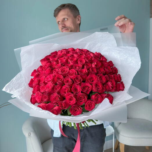 Букет из 101 красной розы Кения «Безграничная любовь» 🌹 40988