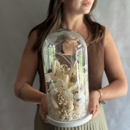 УЮТНЫЙ ДОМ HAND MADE долговечный клош с сухоцветами и стабилизированными цветами