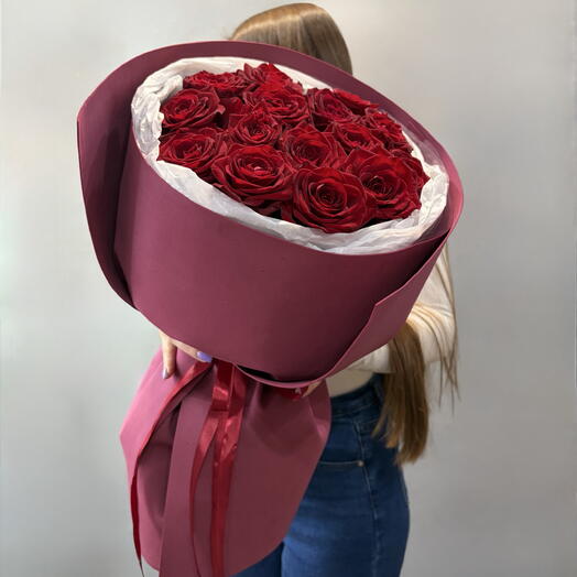 Красные Розы 🌹 Круглый букет из Красных Роз (15 шт) 🌹