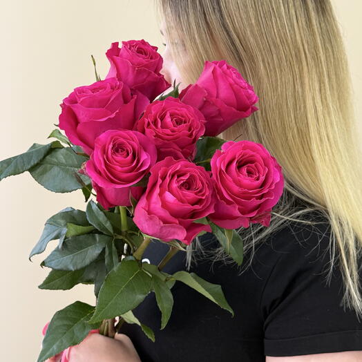Яркие малиновые розы под ленту (7шт) 💖🌹