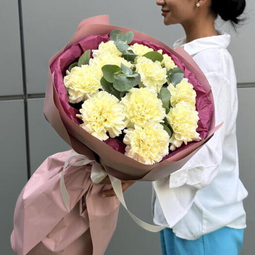«Лимонное настроение: монобукет из стойких диантусов» 🌼💐