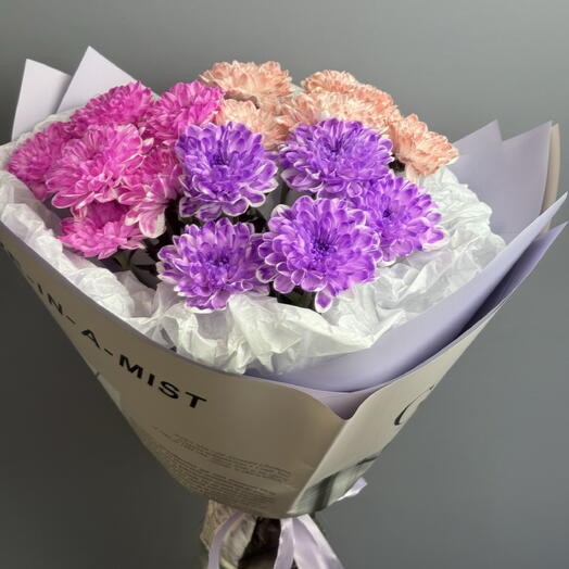 Букетик из радужных хризантем 💗💜