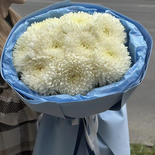 Букет из 9 одноголовых хризантем шапками