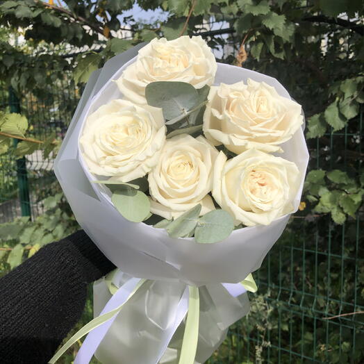 🤍Белые розы букет Bloom Room