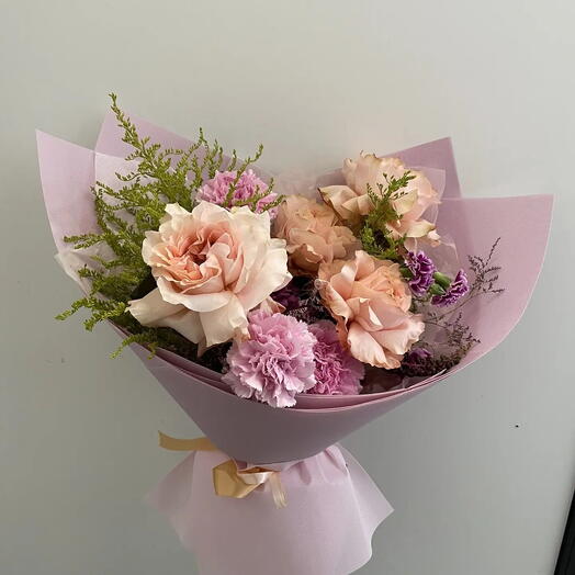 🎀Авторский букет с французскими розами и диантусами 🎀