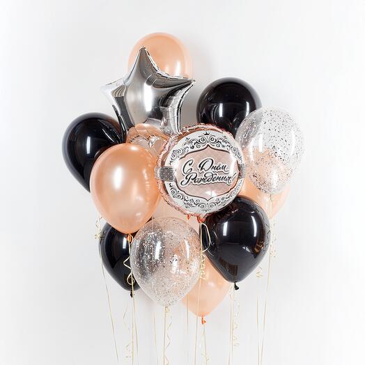 Букет шаров с гелием "С днем рождения" из 12 шт