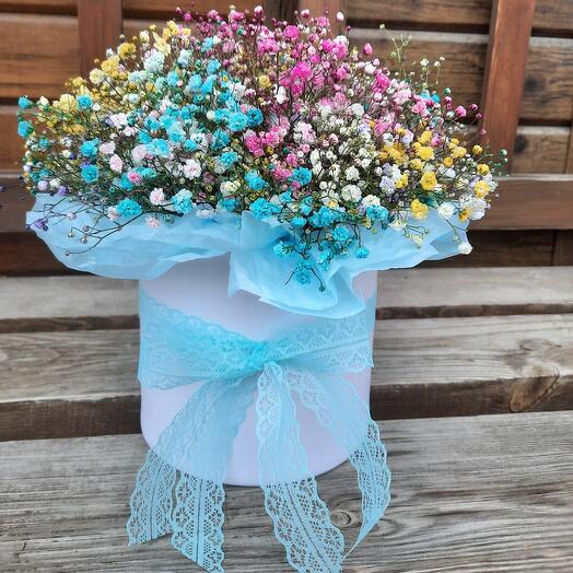 A box of multicolored gypsophila