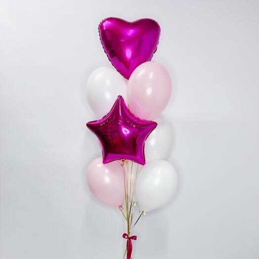Набор шаров с гелием 9 шт белый с розовый