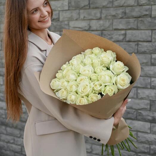 Белая роза 60см одн 31шт