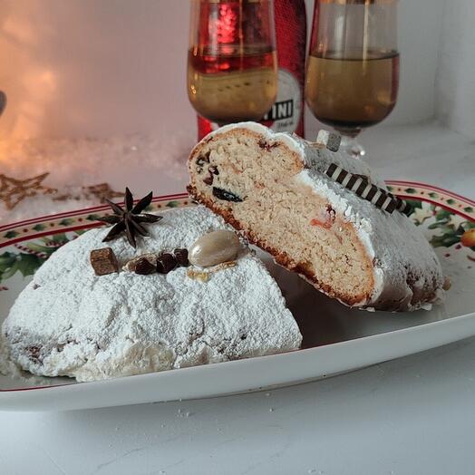 Штоллен - Праздничный кекс  (творожный с вишней, черешней, цукатами, фундуком)