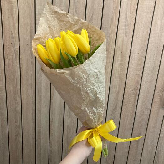 Яркие желтые тюльпаны (11шт) 💛 в крафтовой упаковке