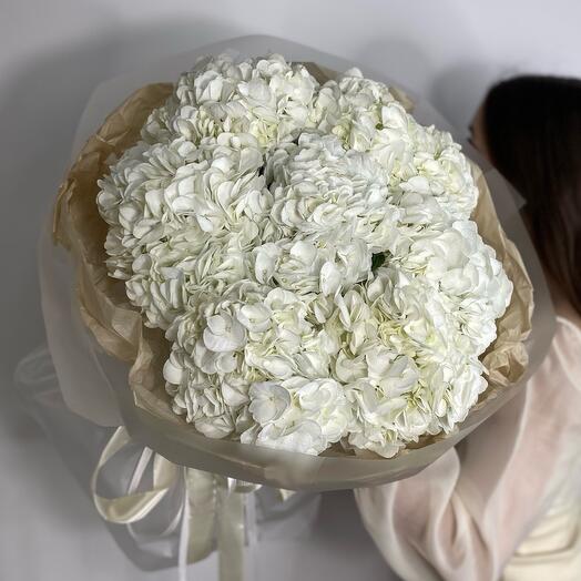 Ramo de 7 hortensias blancas como la nieve