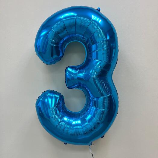 Foil balloon number three - 3 blue, 102 cm (40 inches) with helium