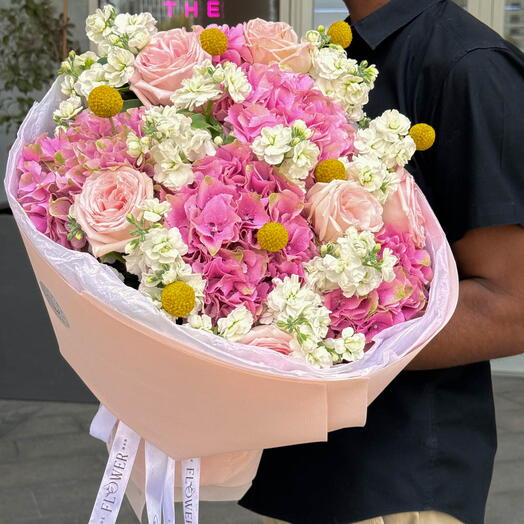 Round Big Pink And White Bouquet