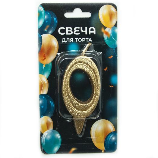 Свеча Цифра, 0 Грация, Золото, с блестками, 7 см, 1 шт. (2025)