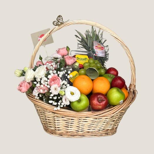 Basket of Fresh Fruits and Flowers