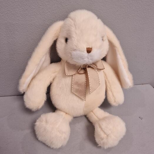 Зайка плюшевый белый с бантом
