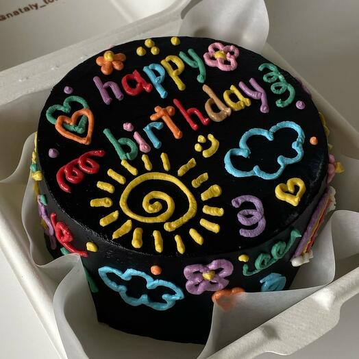 Бенто торт на День рождения в стиле Doodle cake черный (надпись можно изменить)
