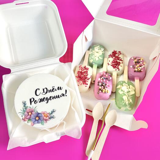 Бенто торт на день рождения с набором пироженных «картошка» 17