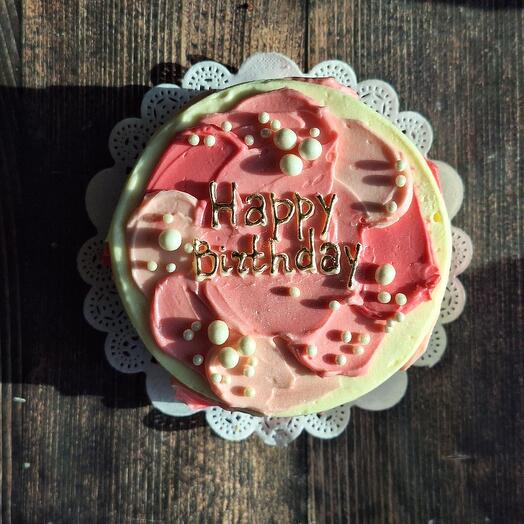 Бенто-торт Happy Birthday в розовых цветах на день рождения подруге, девушке, сестре, маме, бабушке, жене